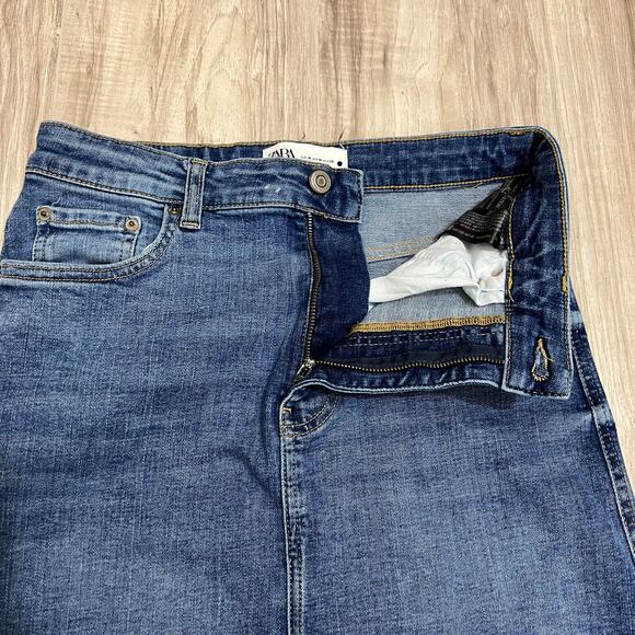 ZARA High Waist Long Denim Pencil Skirt Size M Blue - Picture 8 of 10